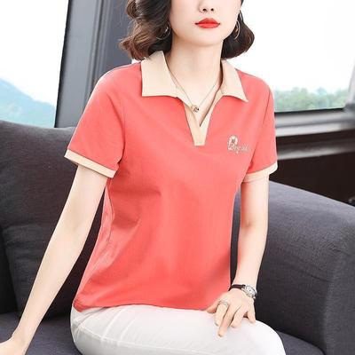 Short-sleeved T-shirt for Women with Large-size Shoulder Top Middle-aged Mother Summer New Age-reducing Loose Slimming Versatile Polo Shirt