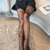 1Pcs Sheer Breathable Silk Stockings Sexy Flower Letter Tattoos Pantyhose High-Waisted Elastic Long Socks Daily Wear Women Tight