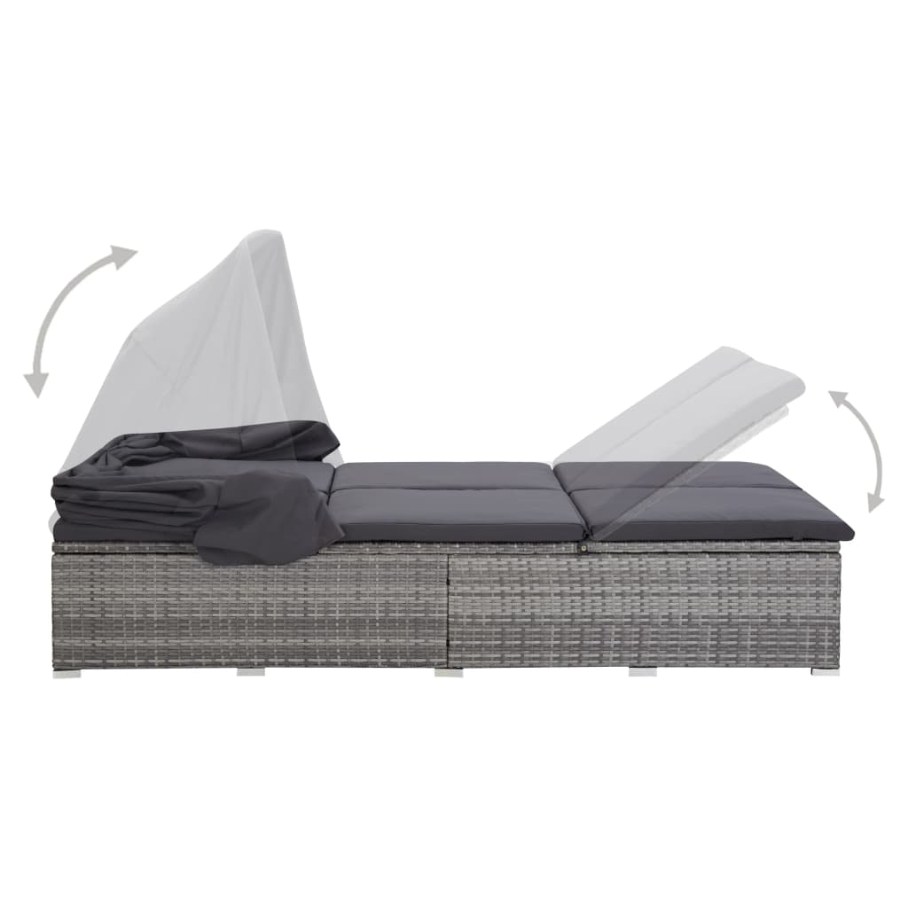 2 Person Sun Lounger with Cushion Poly Rattan Gray