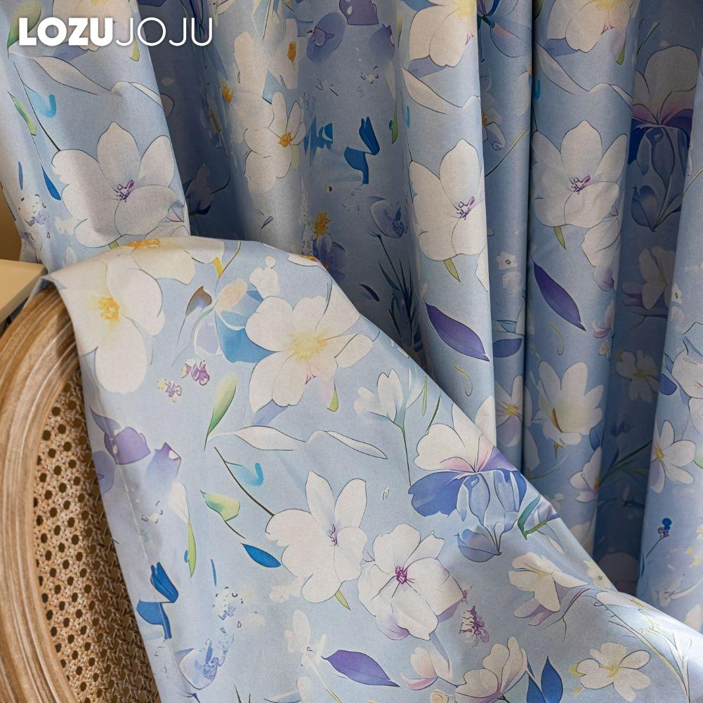 1 Stück LOZUJOJU Vorhänge im nordischen Landhausstil, blau bedruckt, mit blickdichten Vorhängen für Schlafzimmer, Wohnzimmer, Balkonfenster zur Heimdekoration
