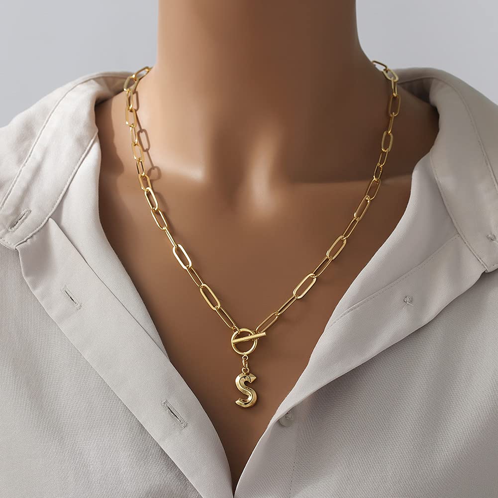 Necklace for Alphabet Necklace for Motif OT Hip Gift [Rockyu] Men, Gold, Women, Simple, A-Z Pendant, Chain, 50cm, Copper, Cool, Hop, Anniversary,