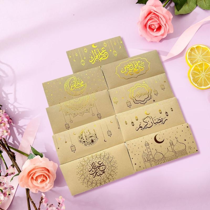 Pack of 9/18/27 Eid Mubarak Gift Card Bags for Muslims Celebration Handmade Money Envelopes Islamic Party Supplies