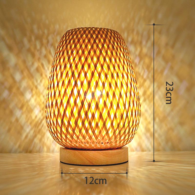 Bamboo Woven Nordic Night Light - Japanese Retro Table Lamp for Bedroom Bamboo Woven Desk Lamp [Double Layer Lampshade]