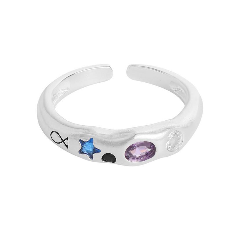 Heart Design Elegant Adjustable Copper Ring For Women With Stylish Colorful Stones Zirconia
