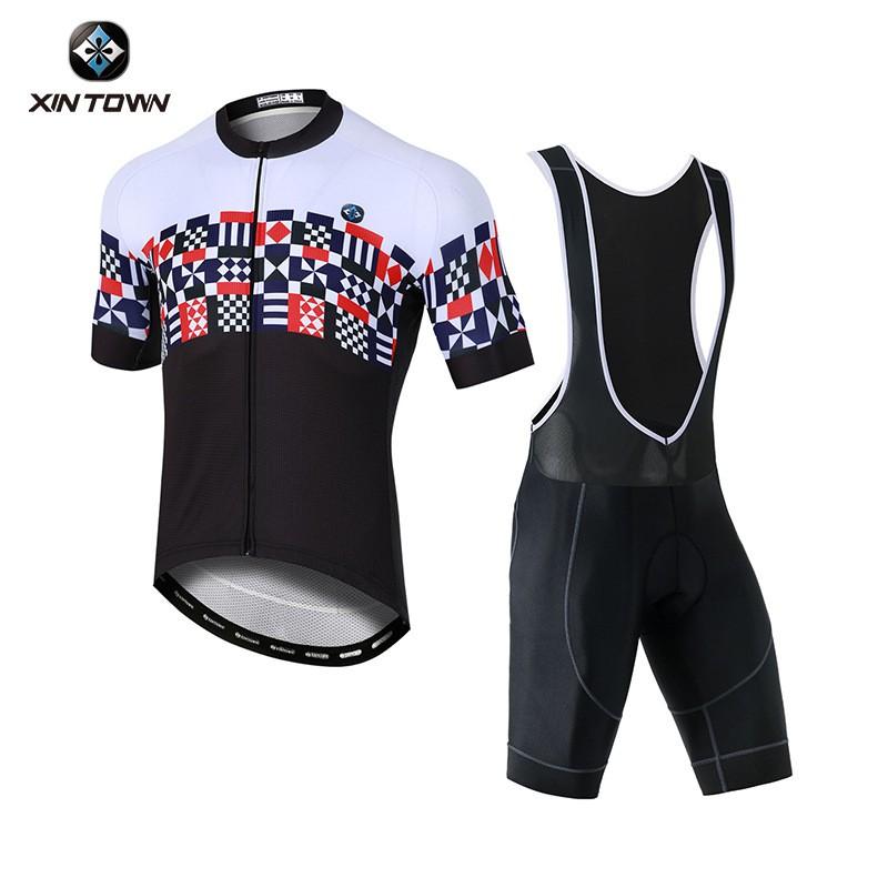 XINTOWN Cycling Jersey Set Short Sleeve Bib Shorts Mens Road Bike Riding Wear