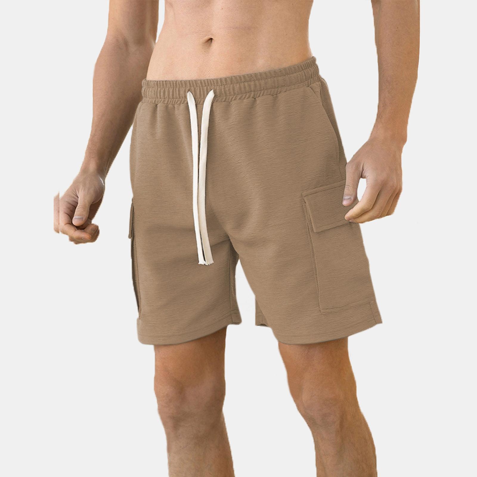 

Мужские трикотажные эластичные свободные повседневные шорты с текстурированным шнурком S хаки