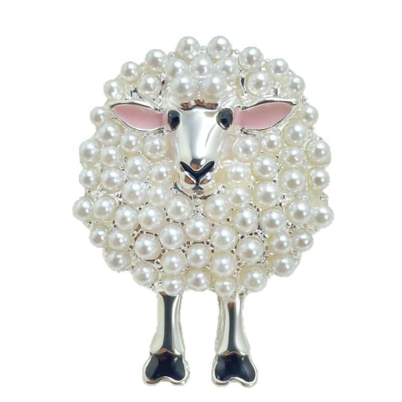 1Pcs Sheep Shape Full Drill Design Elegant Decoration Vintage Pearl Brooch For Women Daily Outfit
