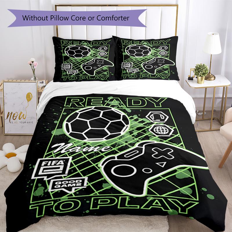 3pcs Custom Name Game Controller Bedding Set Duvet Cover Closure Includes 1 Duvet Cover & 2 Pillowcases, Soft and Comfortable for All Seasons.