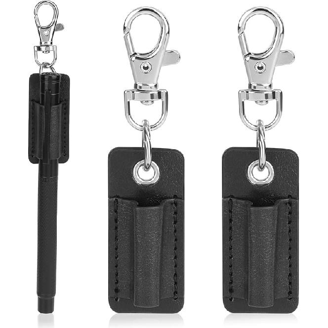 2 Pieces Lanyard Pen Clip, Anti-Lost Neck Lanyard, Portable Leather Neck Pen Holder Keychain