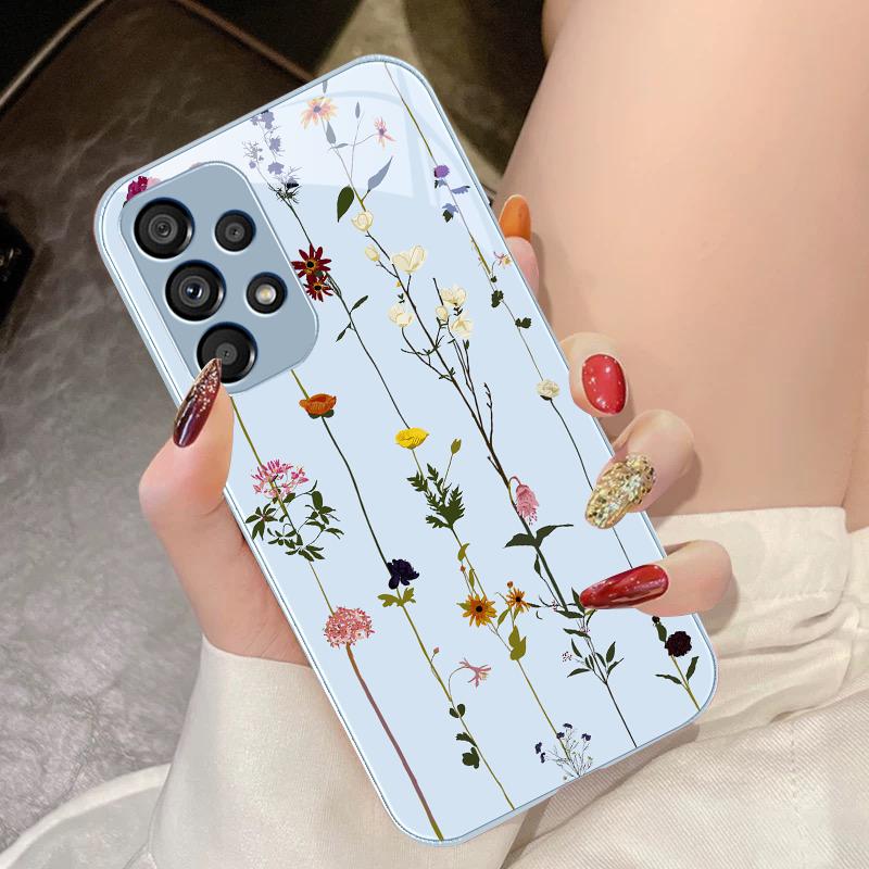 Tempered Glass Phone Case for Samsung Galaxy S10 4G S20 11E 30 S21 21Fe 22 Pro S23 Ultra 5G S8 S9 Vine Small Flower Rose Purple