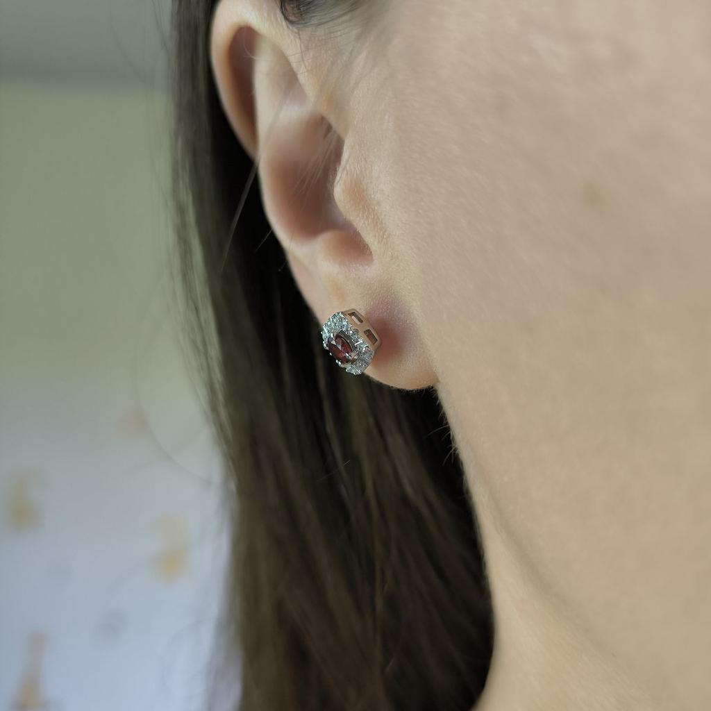 Серебряные серьги с натуральным гранатом 0.845ct, фианитами (2191391)