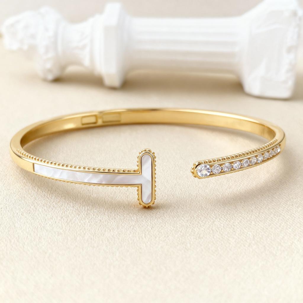Bracciale con Apertura Double T, Bracciale alla Moda con Conchiglia, Bracciale di Lusso Leggero e di Alta Gamma