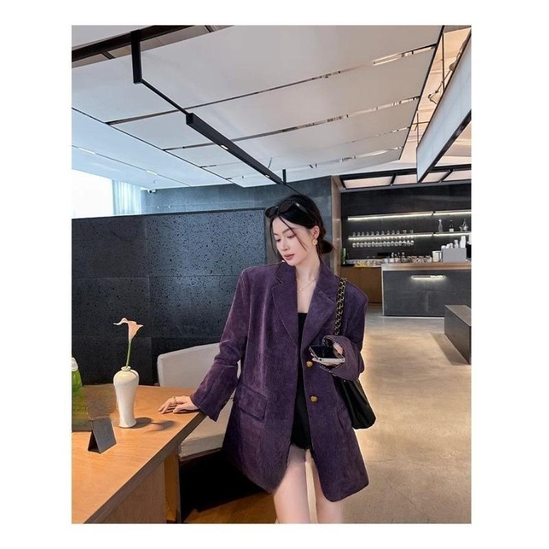 Korean Style Purple Corduroy Blazer Women Loose Fit Vintage Long Sleeve Spring Autumn High End Small Batch Suit