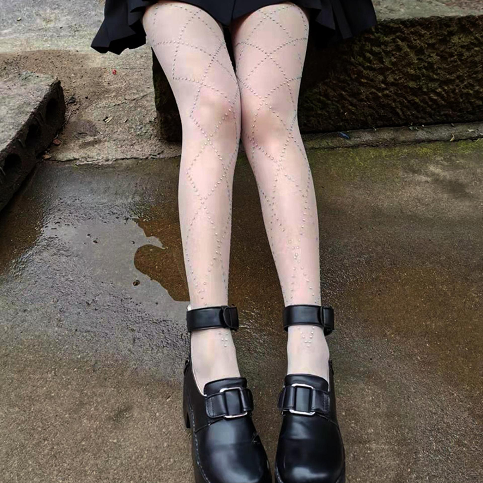 Sexy Pantyhose Women Rhinestone Plaid Slim Stockings Pantyhose Pantyhose Club Black White Sexy Tight Lady Woman