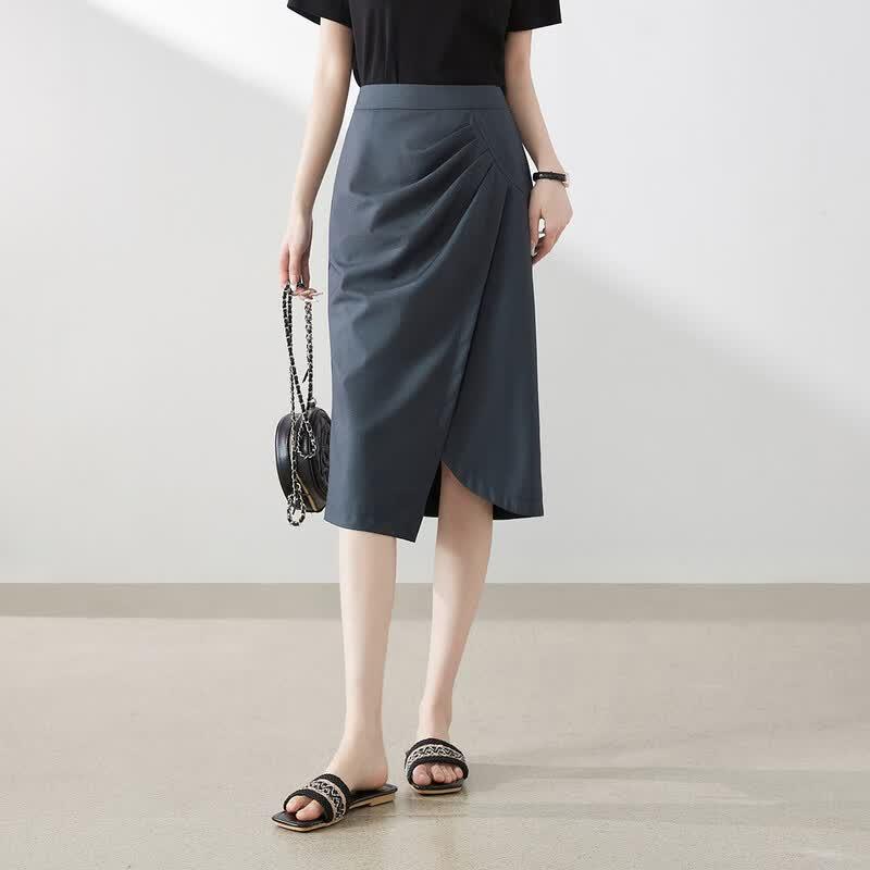 Elegant Asymmetrical Hip-Wrap Midi Skirt