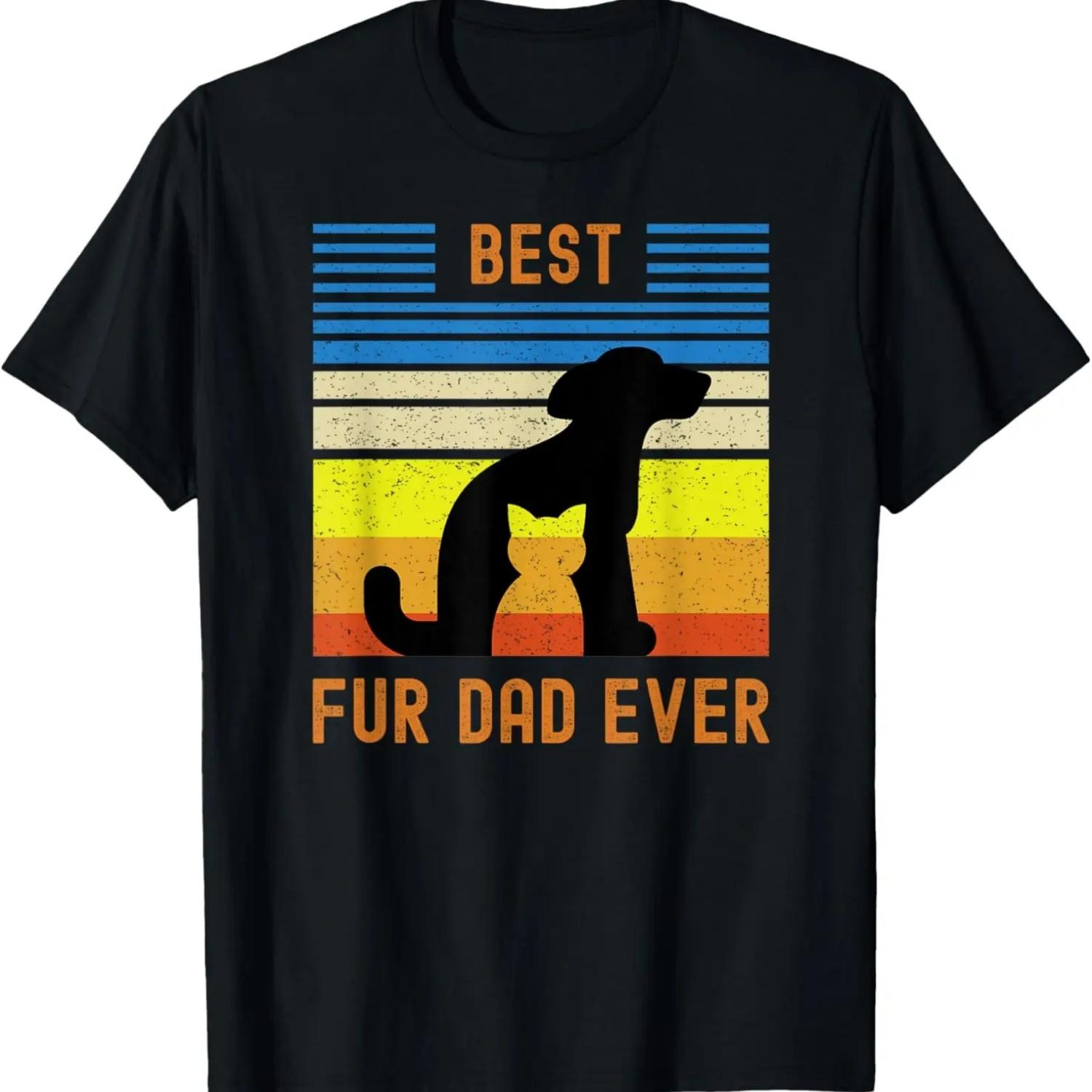 Funny Best Fur Dad Ever Vintage Retro Dog and Cat Owner T-Shirt S чёрный