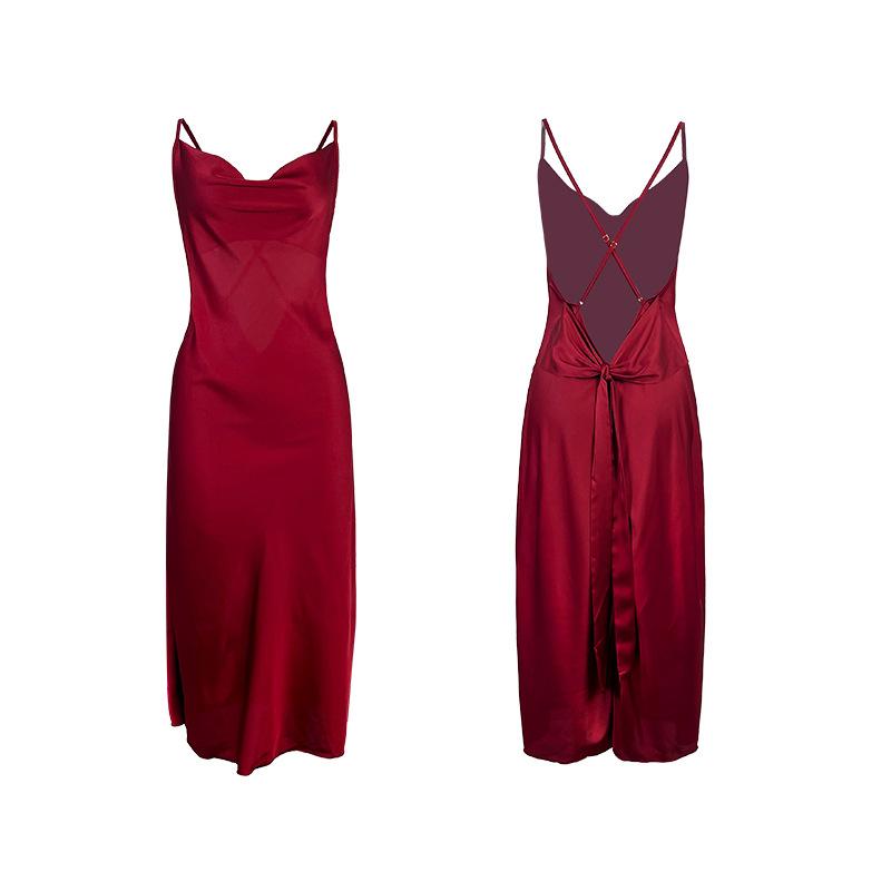 INS Dress Satin Sexy Nightgown, Swaying Collar, Pure Desire Nightgown, Ice Silk Slip Dress, French Dress for Women, 811