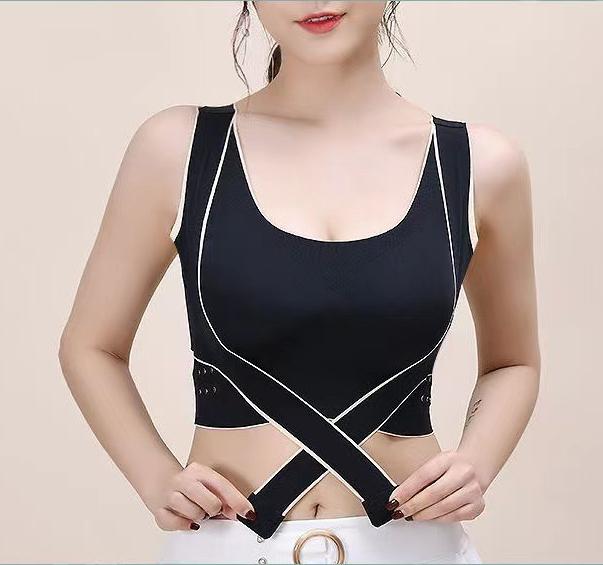 Women Adjustment Cross Back Brassiere Gathered Push Up Sport Yoga Vest Bra Comfortable Side Buckle Wireless Lingerie Seamless Underwear