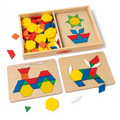 Melissa & Doug Bloques de Patrones de Madera con Tablero, 125 Piezas, Auténtico, 29