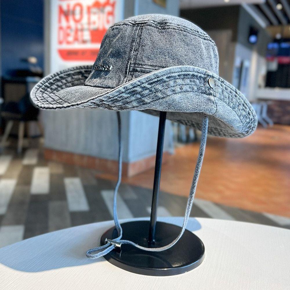 Portable Sun Protection Denim Cloth Bucket Hat Anti-UV Retro Cowboy Hat Casual Breathable Mountaineering Caps Camping Hiking