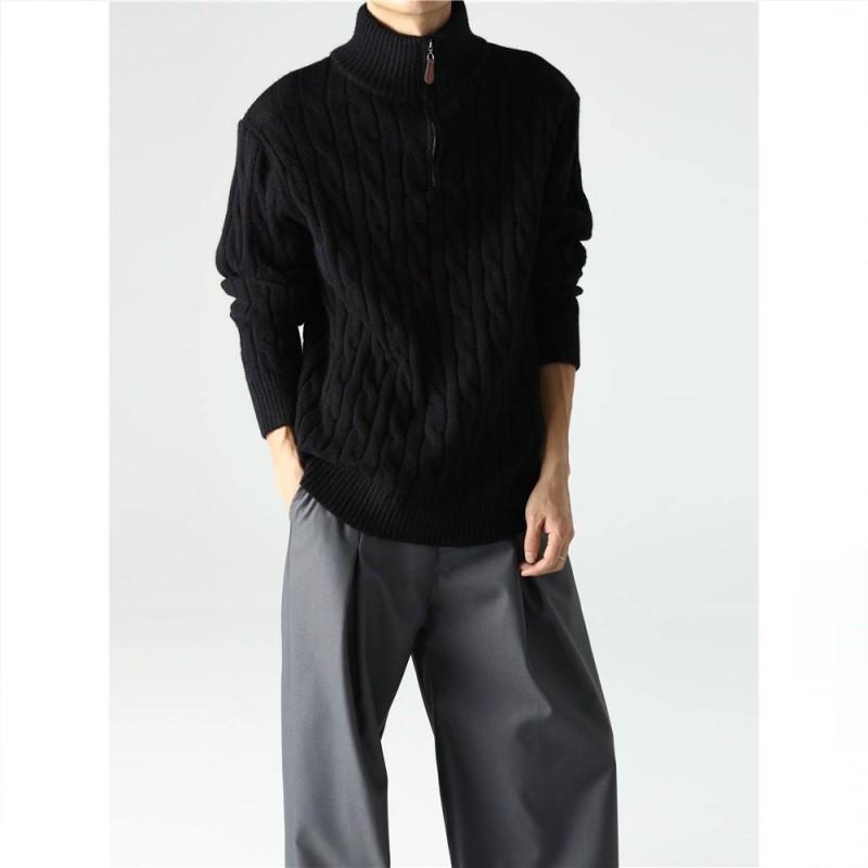 Vintage Knitted Sweater Half Zip Twist Warm Couple Top Teens
