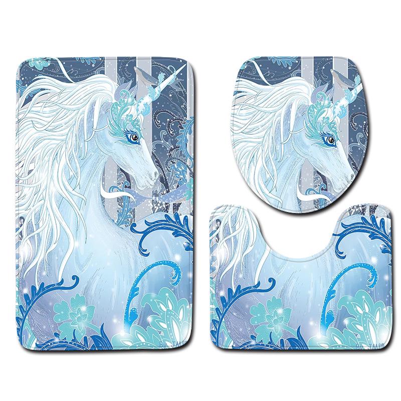 Unicorn Bathroom Toilet Three-Piece Floor Mat Doormat Bathroom Carpet