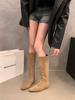 Wewnętrzne podwyższenie szpiczaste zamszowe cienkie buty do połowy łydki damskie buty 2025 jesień i zima aksamitne brązowe buty rycerskie