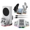Game Console Cooling Base with Dual Controller Charging Station Vertical RGB Cooling Stand with USB 2.0 Port for Xbox S
