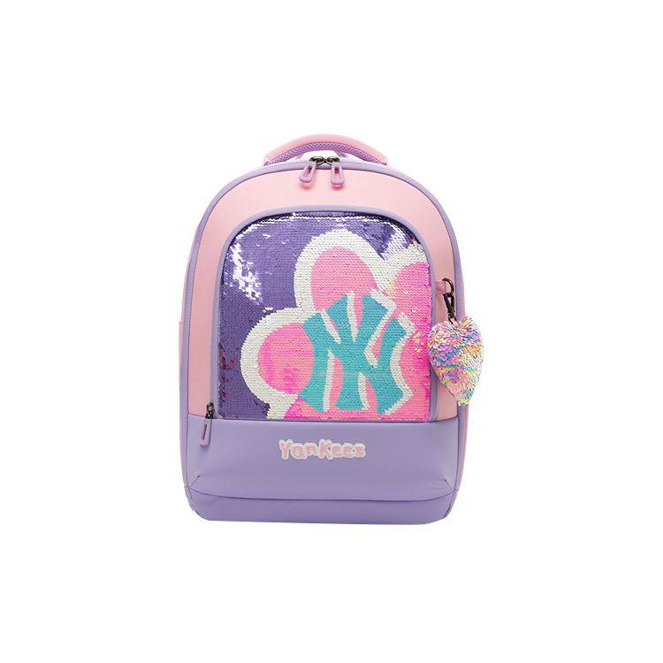 

MLB NY Yankees Twinkle Cute Heart Shaped Sparkling Color Block Graffiti Fabric Two In One Headphone Bag Backpack Women Backpack 7FBK0052N-50PKS Pink Purple