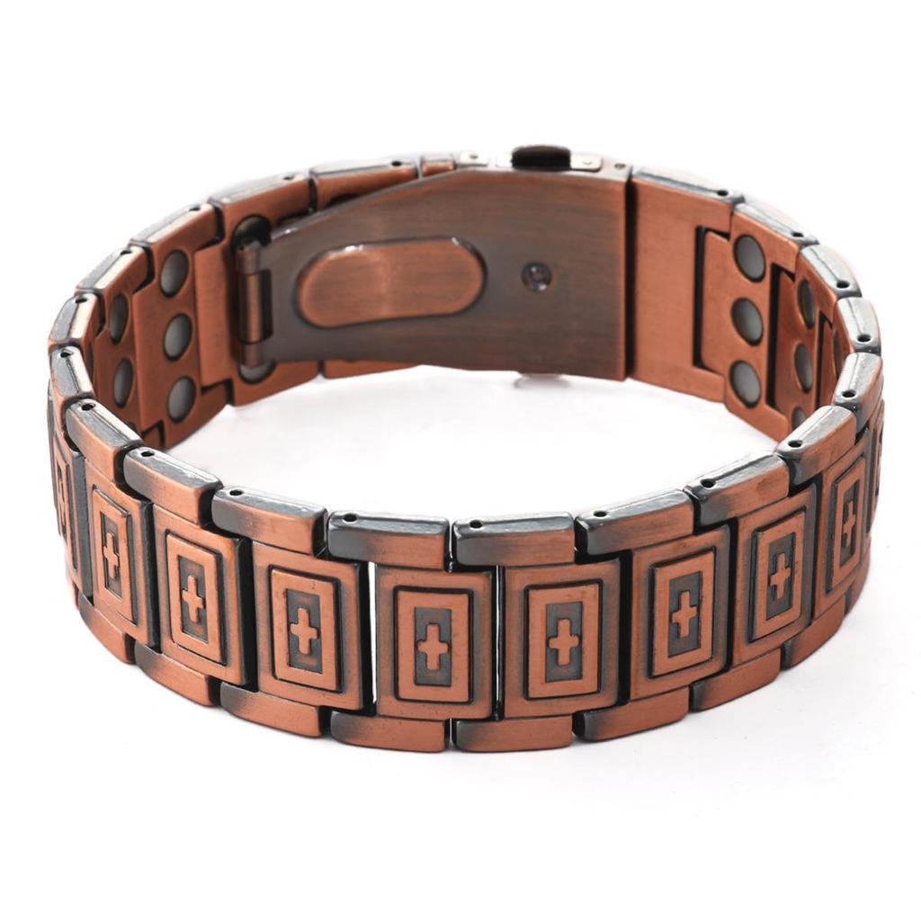Cross Explosion: Ancient Red Copper Shield Magnet Bracelet with Wide Watch Strap Buckle for Men.