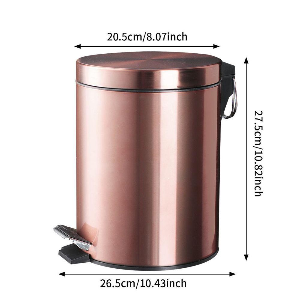 5L Champagne Gold Pedal Trash Can with Lid for Kitchen Use
