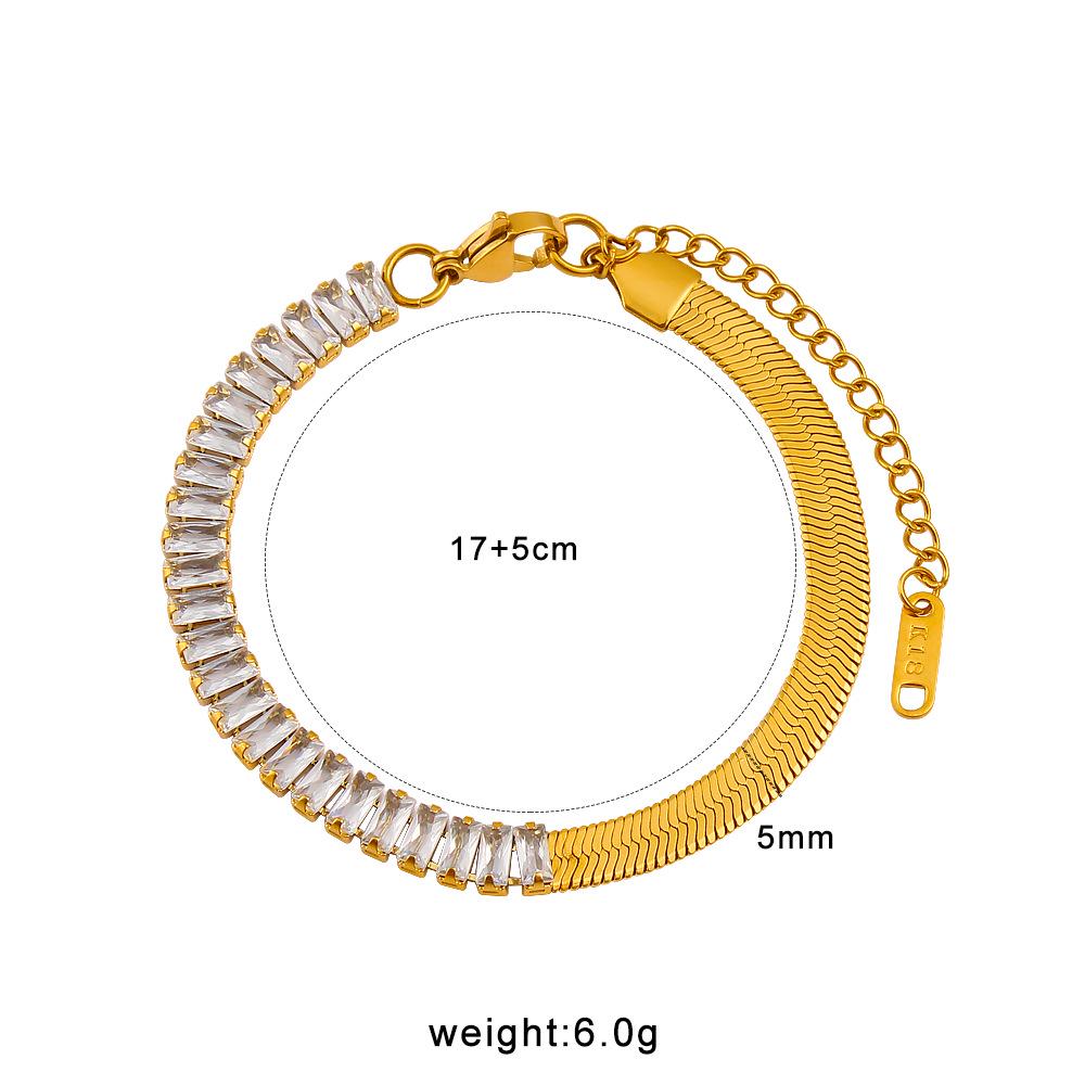 Luxury Cross Blade Tennis Chain Necklace with Full Diamond Zirconia, 18K Gold, Titanium Steel Bracelet