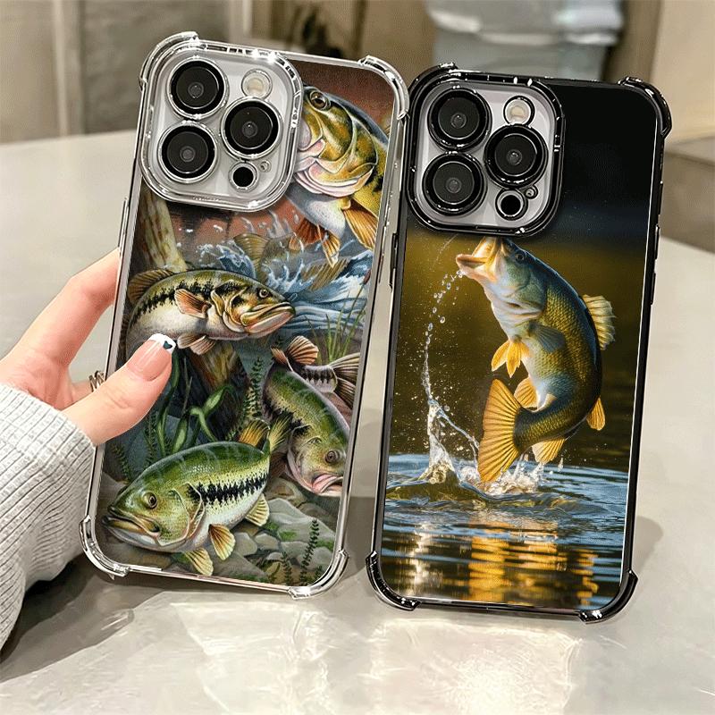 Carp Fish Fishing Rod Plating Phone Case For Iphone 16 17 Pro Max Air 16E 14 15 Plus 12 13 Mini Anti-Fall Airabag Cover