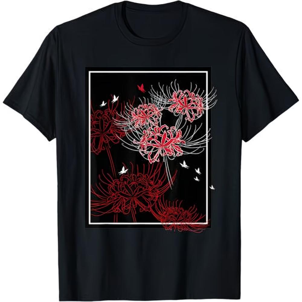 Novità Unisex Gigli Rossi Ragno con Farfalla Estetica Anime Giapponese T-shirt Tee Streetwear Oversize Vintage Harajuku Hip Hop