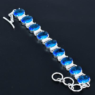 London Blue Topas Armbånd 925 Sterling Sølv Armbånd Justerbart Kædearmbånd Håndlavet Boho Armbånd Blå Topas Ædelstens Smykker Festtøj Gaver