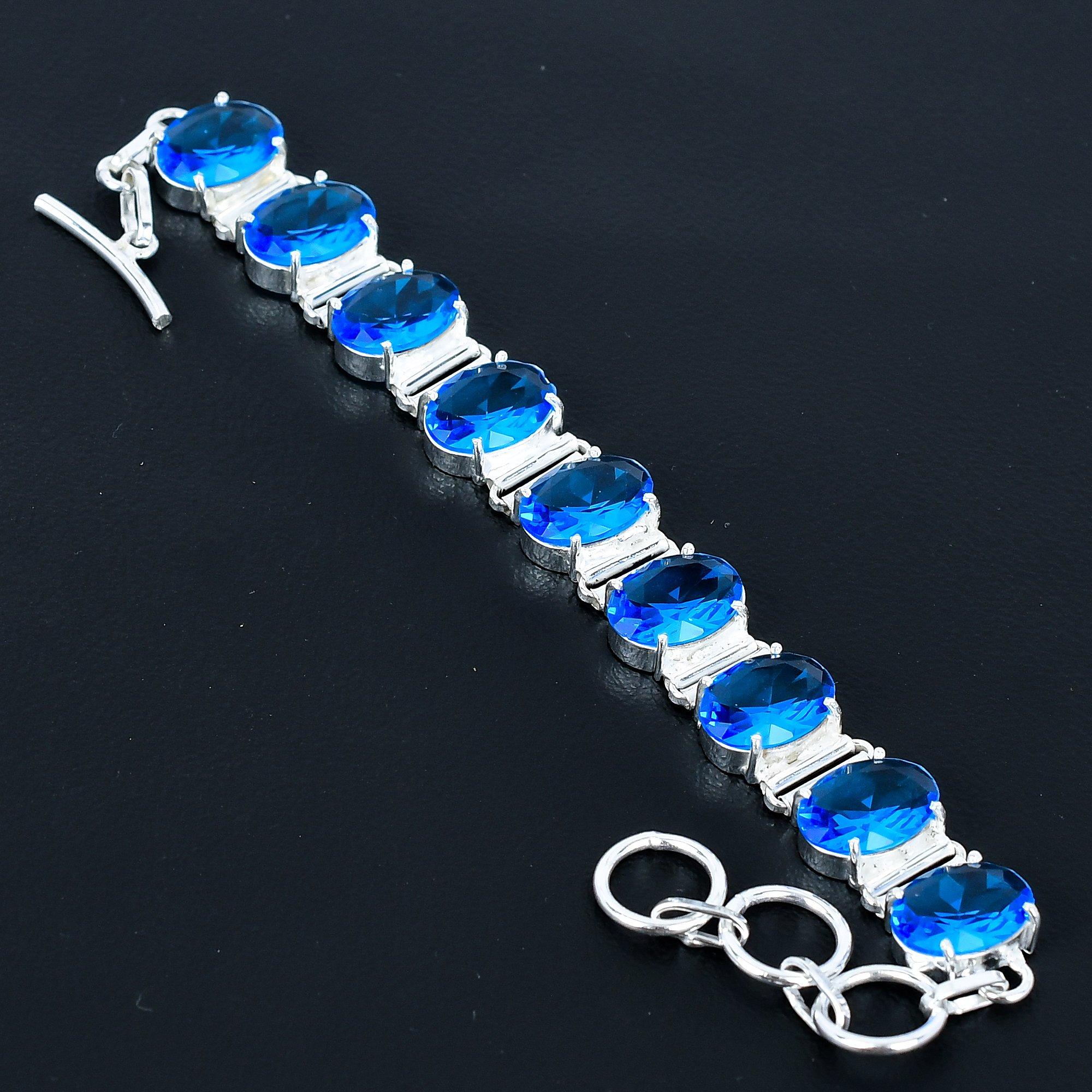 

Браслет с лондонским голубым топазом, браслет из стерлингового серебра 925 пробы, браслет с регулируемой цепочкой, браслет ручной работы в стиле бохо, украшения с драгоценным камнем голубым топазом, для вечеринок, подарки 8 синий