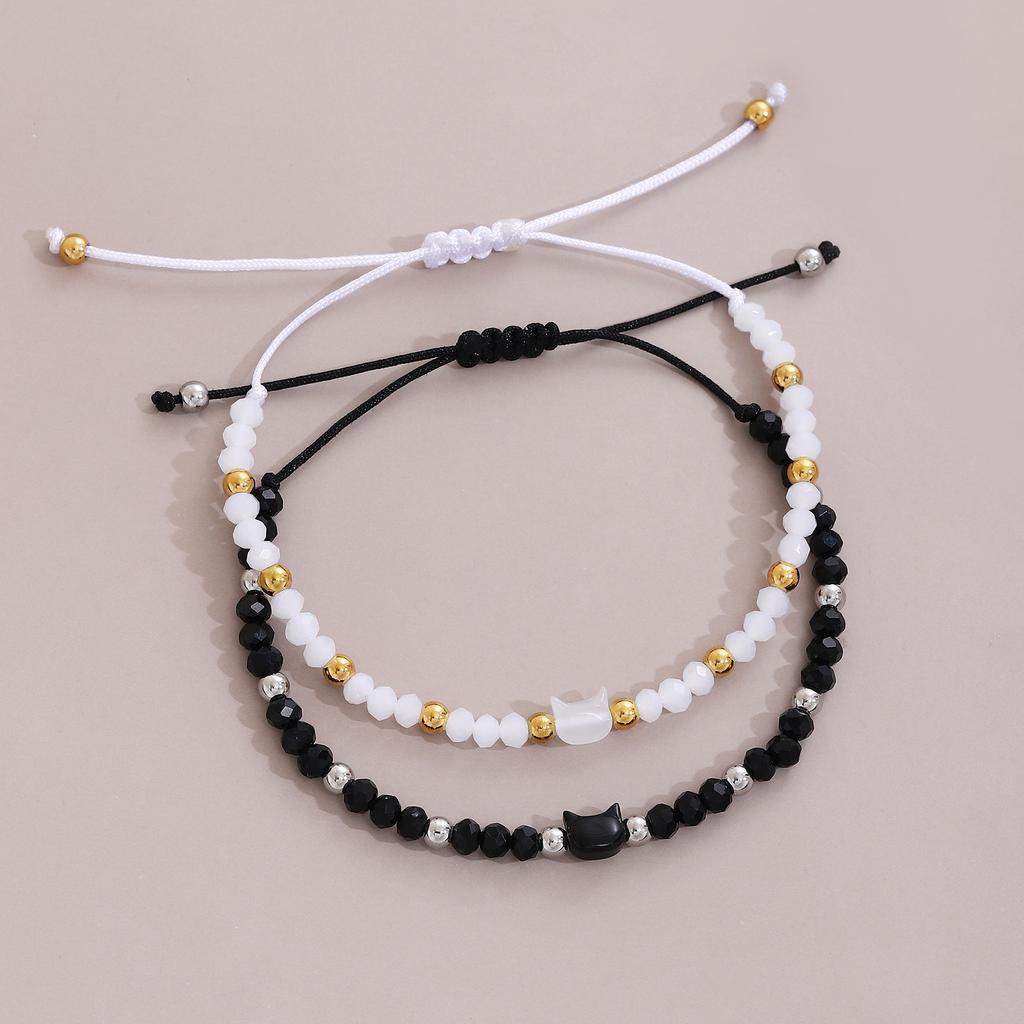 Elegant Cat Handmade Beaded Couple Bracelets Matching Set for Men and Women