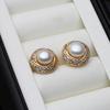 New Natural Freshwater Pearl Earrings For Woman,Flat 18k Gold Palted Pearl Earrings Wife Anniversary Gift White Pink Black