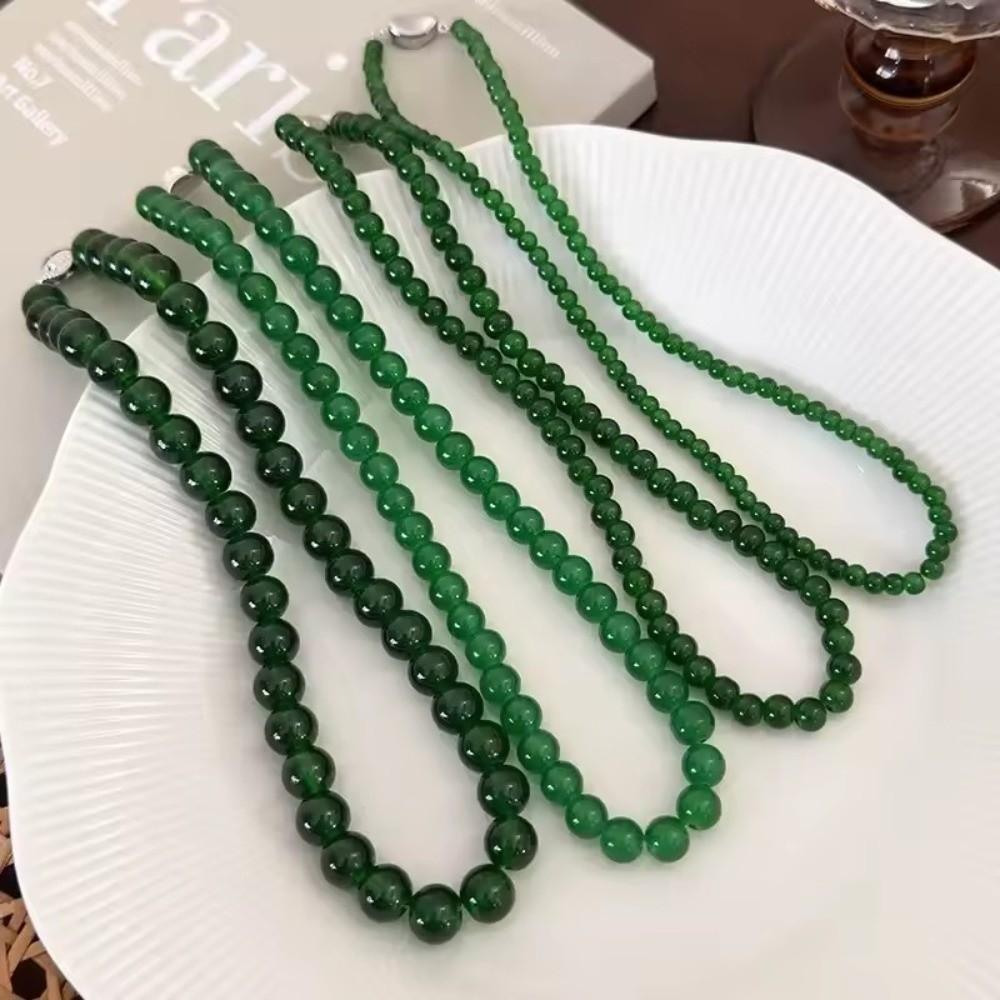 Glas Grüne Perlen Halskette 4 6 8 10mm Schlüsselbein Kette Neue Choker Halskette Damen