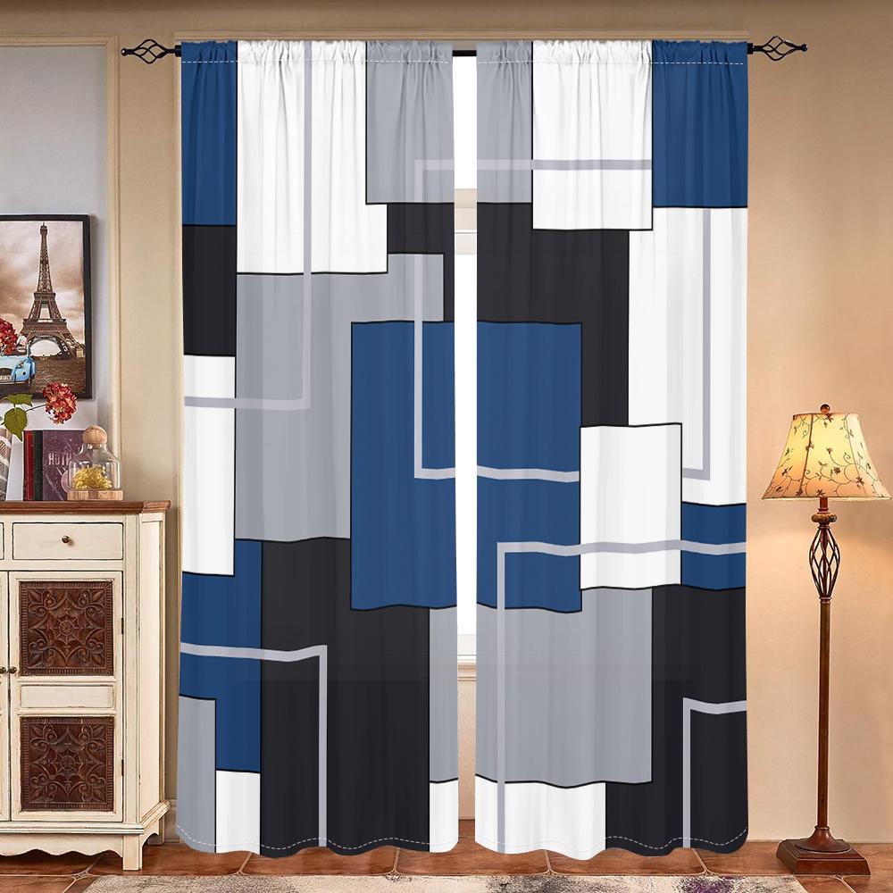 2 sztuki, czarne, białe, szare, niebieskie zasłony geometryczne - 30% zaciemnienia - odpowiednie do salonu, sypialni, dekoracji domu