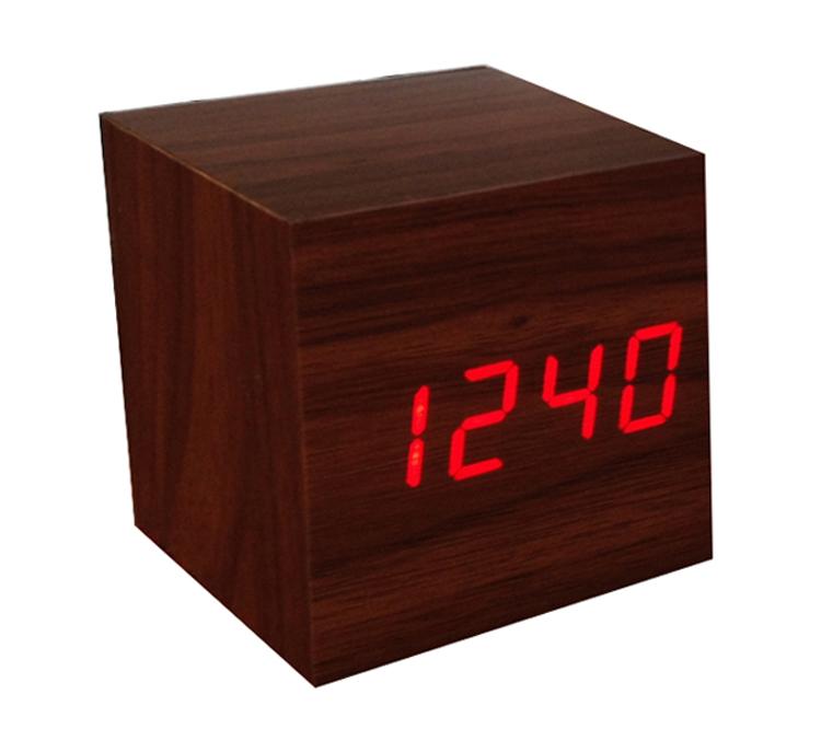 square Sound Control Digital LED Wooden desk table Alarm Clock