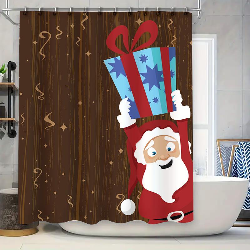 Tu Christmas Shower Curtain Santa Claus Festive Holiday Bathroom Decor Waterproof Fabric Xmas Pattern Home Decoration Gift Idea