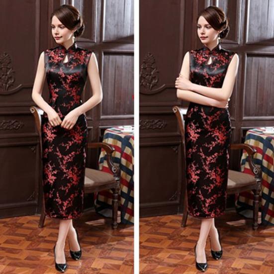 Ženy Léto Cheongsam Stojánek Límec Květinový potisk Dutý Rozdělený lem Bez rukávů Qipao Slim Fit Retro Čínský styl Délka do půli lýtek Svatba