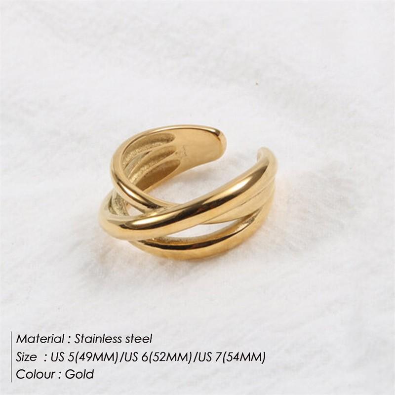 18K Gold-Plated Stainless Steel Double Layer Twisted Open Ring - Versatile High-End Commuting Jewelry.