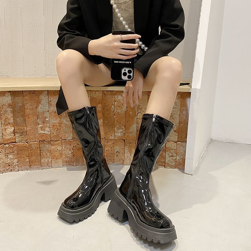 Small British style heightening elastic boots women's autumn and winter new muffin thick-soled knee boots tall thin knight boots