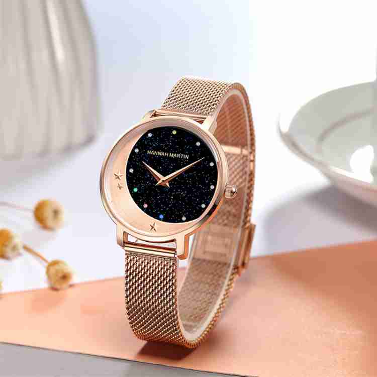 Luxury Women Wrist Watch Quartz Movement Wristwatch Moon Stars Night Flash Watches for Women