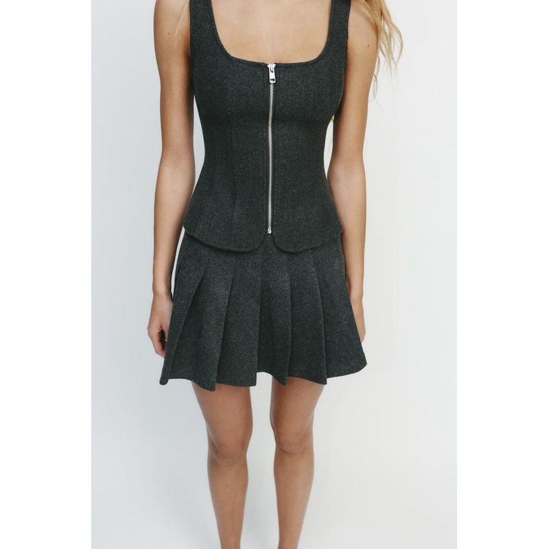 

Original-Spanish Women s Clothing Fall and Winter New Arrival Zipper Slim Fit Short Woolen Camisole Sleeveless Tops Women Dark gray L