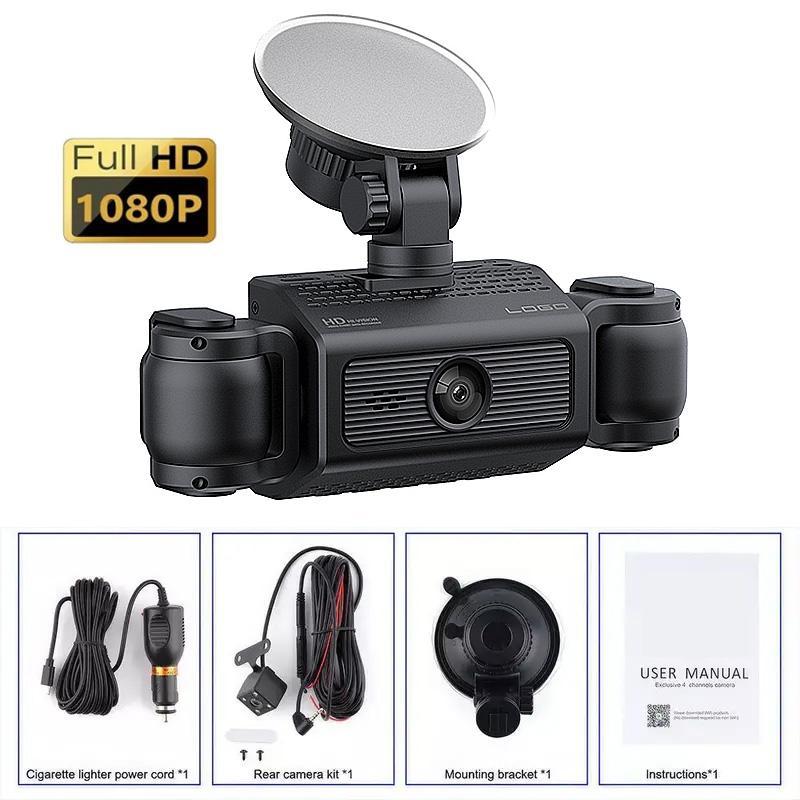 

360° Автомобильный видеорегистратор 4 канала Видеорегистратор 1080P Автомобильный видеорегистратор 24H Монитор парковки Передняя камера с задней камерой Ночное видение Черный ящик no card