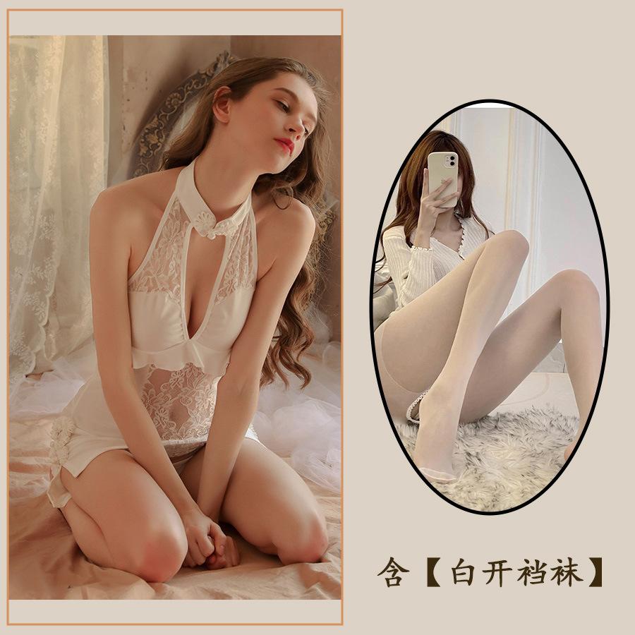 Sex Underwear Sexy Lace Seduction Deep V Vintage Cheongsam Pajamas Hot Uniform Seduction Set Hollow