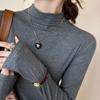 New Gray Slim Half Turtleneck Bottoming Shirt with Autumn and Winter Long-sleeved T-shirt for Women Solid Color Modal Top